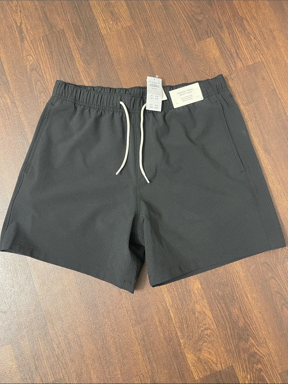 Hollister Black Volley Swim Trunk with White Drawstring